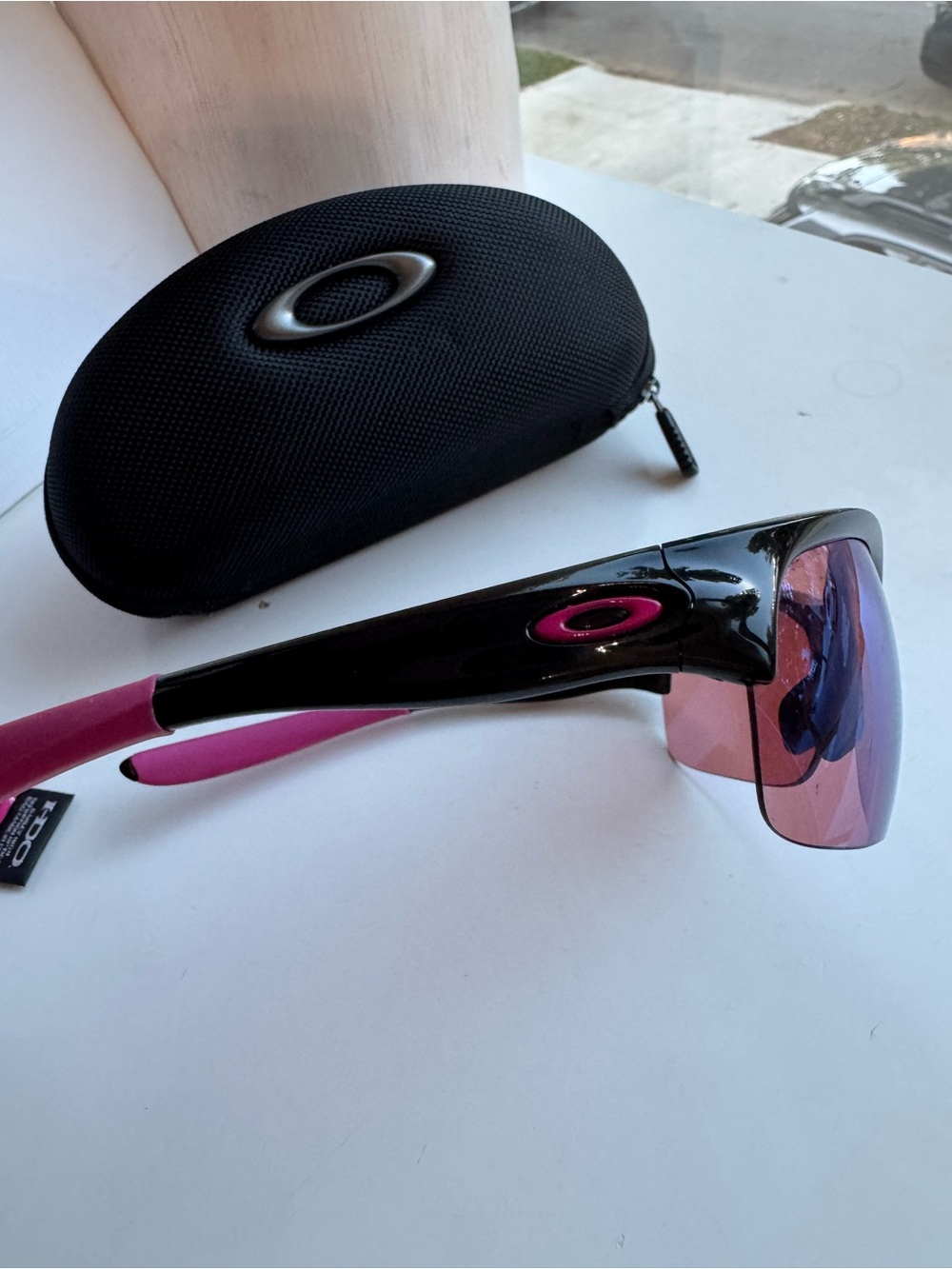 Oakley Black Frame Sunglasses with Pink and Blue Mirrored Lenses - Picture 9 of 12